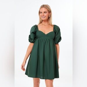 Tuckernuck X Hyacinth House | Emerald Green Puff Sleeve Sasha Mini Boho Dress XS